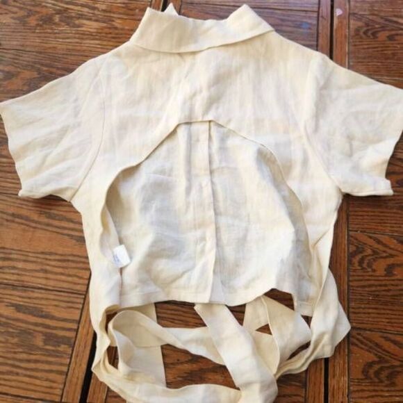 HEVRON MILA Linen Ivory Cropped Open Back Top Sz Medium - Picture 8 of 8